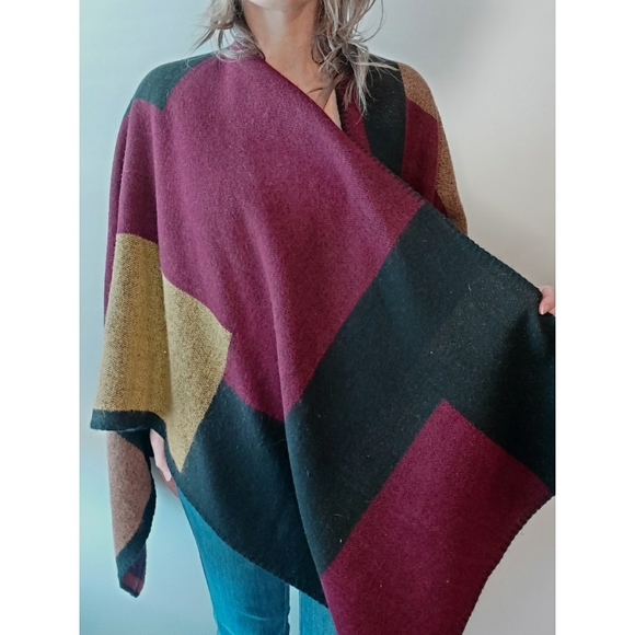 Abstract Color Block Wrap Cape Pashmina Blanket Scarf - Picture 3 of 11